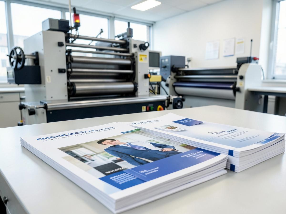 Freshly printed marketing materials coming off a press